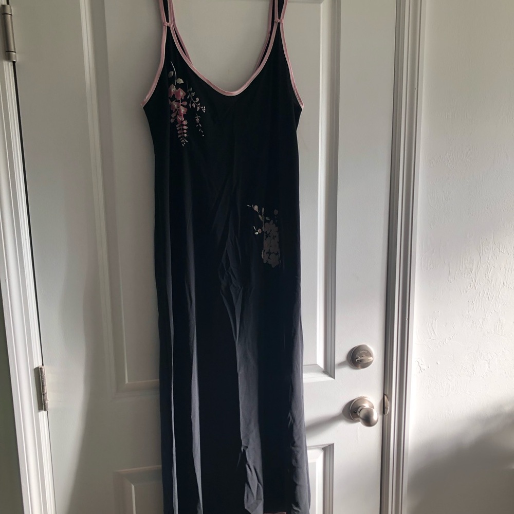 Vintage Oscar de la Renta Pink Label Black Chemise with Floral Detail